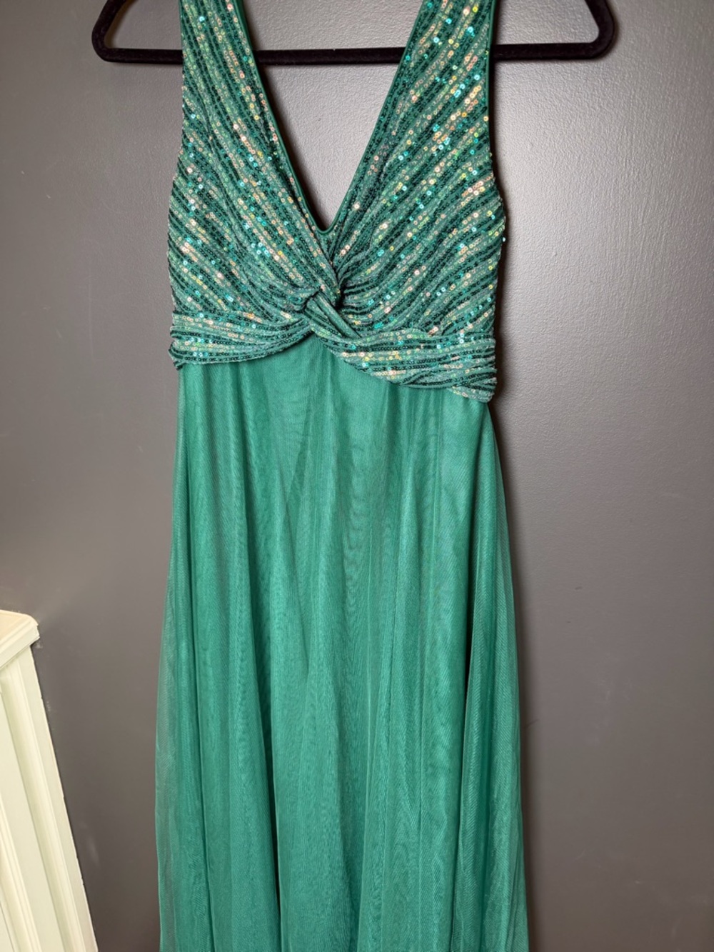 NWT Sequin Dress Evening Gowns Tulle Long Empire Waist Twist Formal Maxi Large - Picture 5 of 12